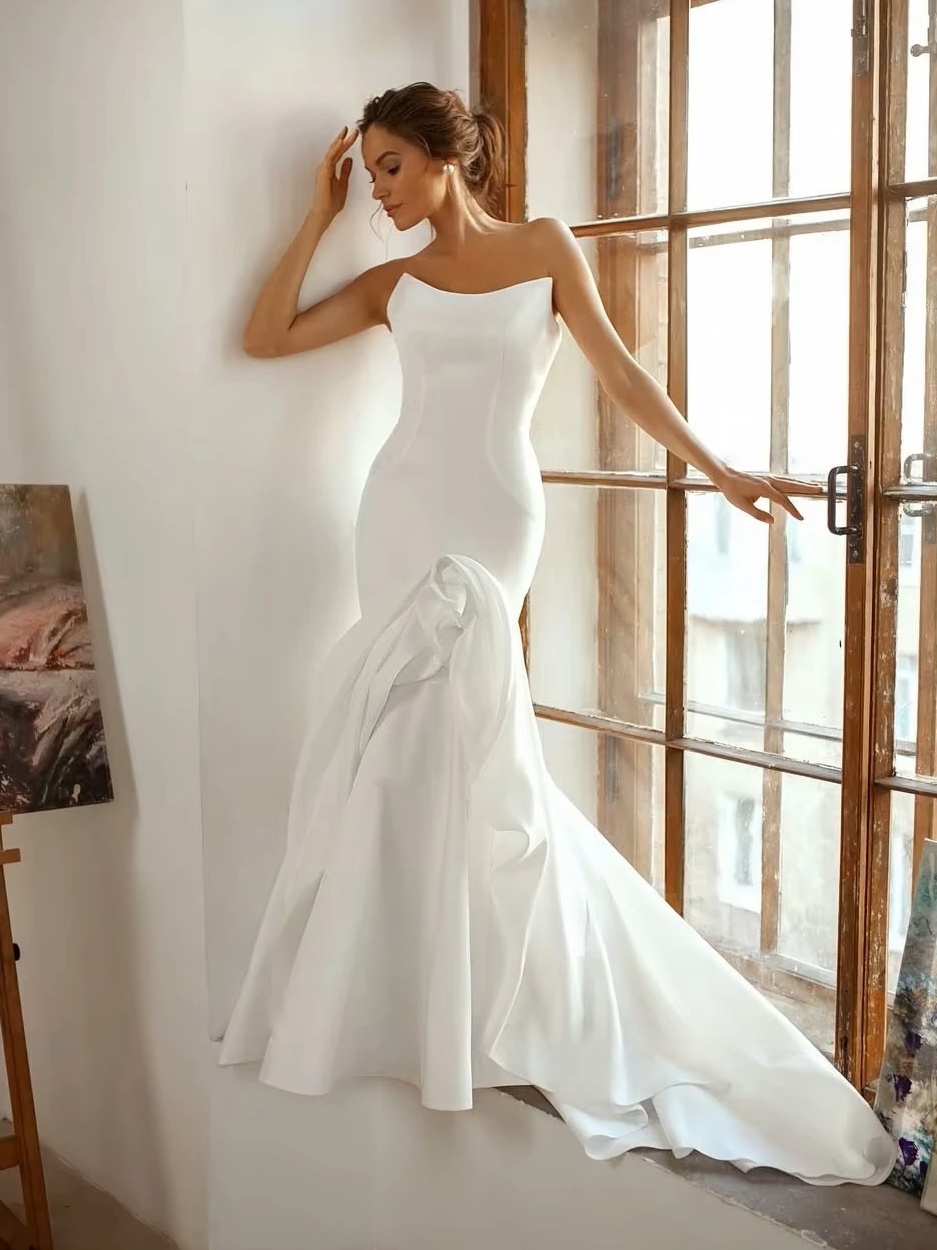 SoDigne Mermaid Satin Wedding Dress Strapless Sleeveless Bride Dresses Women Long Bridal Gowns vestidos de novia Customized 3 SoDigne Mermaid Satin Wedding Dress Strapless Sleeveless Bride Dresses Women Long Bridal Gowns vestidos de novia Customized - Obrázek 3