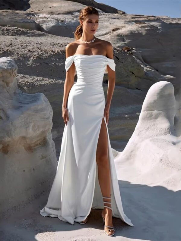 Elegant Off The Shoulder Mermaid Wedding Dress Strapless Pleat Side Slit Open Back Bridal Gown Train Vestido De Noiva Customized 1 Elegant Off The Shoulder Mermaid Wedding Dress Strapless Pleat Side Slit Open Back Bridal Gown Train Vestido De Noiva Customized