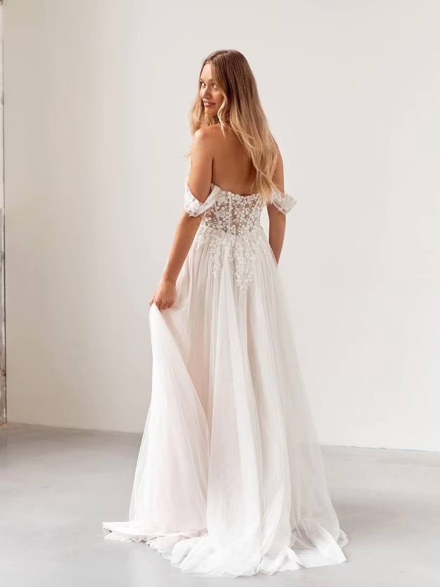 SoDigne Elegant Ivory Vintage Wedding Dresses Off Shoulder A Line Bride Dress For Brides Lace Appliques Bridal Gown Customized 2 SoDigne Elegant Ivory Vintage Wedding Dresses Off  Shoulder A Line Bride Dress For Brides Lace Appliques Bridal Gown Customized - Obrázek 2