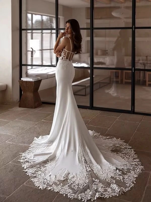 SoDigne Mermaid Satin Wedding Dress Sweetheart Sleeveless Lace Appliques Bride Dresses Bridal Gowns Robe De Mairee Customized 2 SoDigne Mermaid Satin Wedding Dress Sweetheart Sleeveless Lace Appliques Bride Dresses Bridal Gowns Robe De Mairee Customized - Obrázek 2