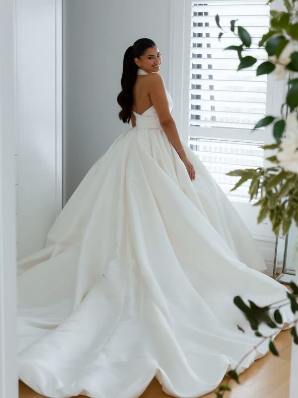 SoDigne A-line Satin Simple Wedding Dresses Sleeveless Halter Bridal Dress Long Wedding Gown Robe De Mairee ﻿Customized - Obrázek 2