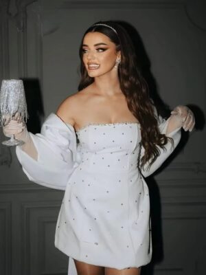 Vintage Sheath Short Wedding Dress Simple Strapless Pleat Crystal Off Shoulder Short Bridal Dress Sexy Backless 2025 Customized 5 Sdcb4a9b32d054efeb6f1243f5a241447P Cropped