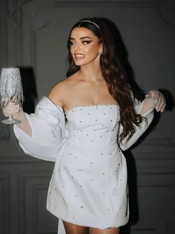 Vintage Sheath Short Wedding Dress Simple Strapless Pleat Crystal Off Shoulder Short Bridal Dress Sexy Backless 2025 Customized 3 Vintage Sheath Short Wedding Dress Simple Strapless Pleat Crystal Off Shoulder Short Bridal Dress Sexy Backless 2025 Customized - Obrázek 3