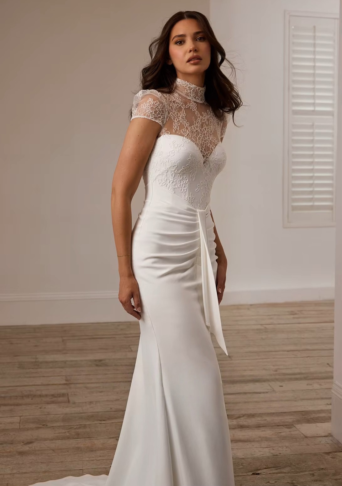 SoDigne Mermaid Lace/Satin Bride Dresses High Neck Short Sleeves Wedding Dress Long Bridal Gowns vestidos de novia Customized 3 SoDigne Mermaid Lace/Satin  Bride Dresses High Neck Short Sleeves Wedding Dress Long Bridal Gowns vestidos de novia Customized - Obrázek 3