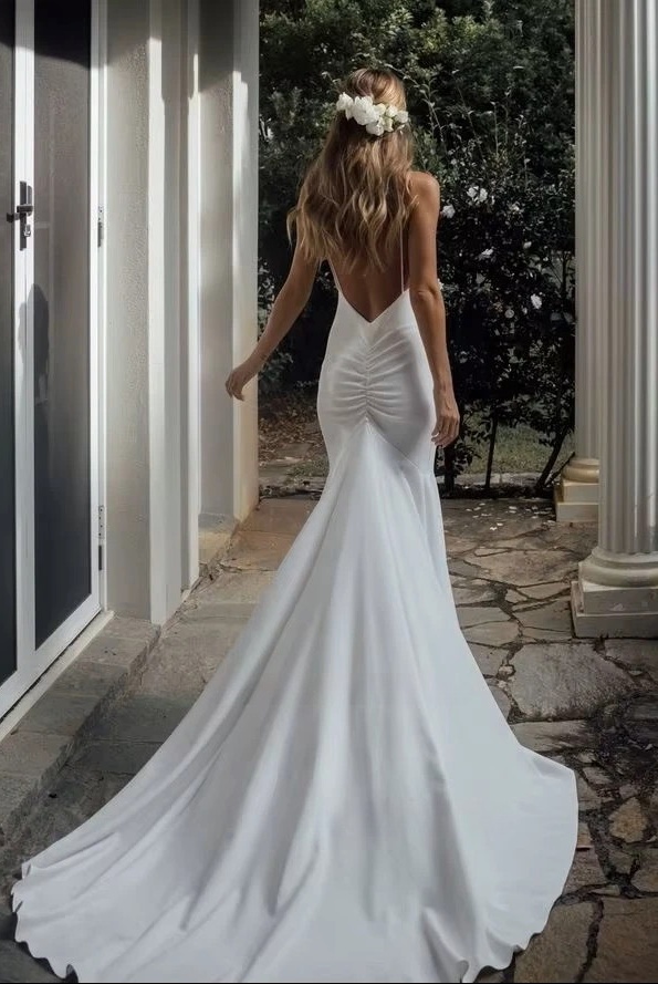 SoDigne Simple Mermaid Wedding Dresses V-neck Sleeveless Satin Elegant Bridal Dress Long Backless Bride Gown vestidos de novia 2 SoDigne Simple Mermaid Wedding Dresses V-neck Sleeveless Satin Elegant Bridal Dress Long Backless Bride Gown vestidos de novia - Obrázek 2