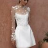 Customized Classic A-Line Mini Wedding Dress Satin Lace Long Sleeve 3D Flower Sexy Backless With Button Srapless Wedding Gown 8 Se21c1fe5bd044ec68e78a226b6db4b086 Cropped