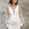 Simple Short Satin Wedding Dress Sexy V-neck Lace Illusion Long Sleeves Backless Formal Pleat Bridal Growns Vestidos Customized 9 Sea64dc6c32214affbe96faa6e627e2b7w Cropped