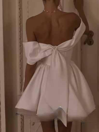 Simple Short A-Line Ivory Wedding Dresses Elegant Mini Long Sleeves Strapless Wedding Gowns For Bride Sexy Backless Customized 3 Simple Short A-Line Ivory Wedding Dresses Elegant Mini Long Sleeves Strapless Wedding Gowns For Bride Sexy Backless Customized - Obrázek 3