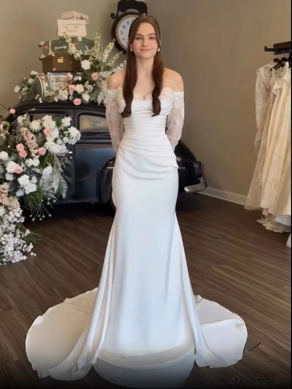 SoDigne Mermaid Satin/Lace Wedding Dresses Off Shoulder Long Sleeves Bridal Dress 2026 Bride Gown vestidos de novia Customized 2 SoDigne Mermaid Satin/Lace Wedding Dresses Off Shoulder Long Sleeves Bridal Dress 2026 Bride Gown vestidos de novia Customized - Obrázek 2