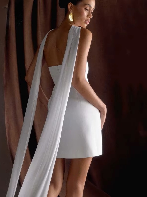 Classic Mini Wedding Dress For Women Sexy Deep V-Neck Pleat Bow Sleeveless Gown Backless with Zipper Short Dress Customized 2025 4 Classic Mini Wedding Dress For Women Sexy Deep V-Neck Pleat Bow Sleeveless Gown Backless with Zipper Short Dress Customized 2025 - Obrázek 4