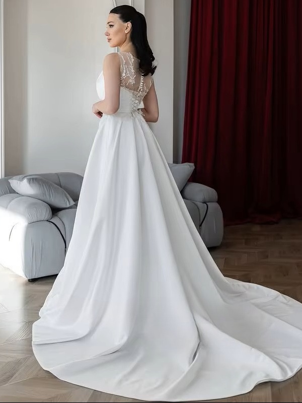 SoDigne A-line Satin Appliques Bride Dresses O-neck Sleeveless Wedding Dress Long Bridal Gowns vestidos de novia Customized 2 SoDigne A-line Satin Appliques Bride Dresses O-neck Sleeveless Wedding Dress Long Bridal Gowns vestidos de novia Customized - Obrázek 2